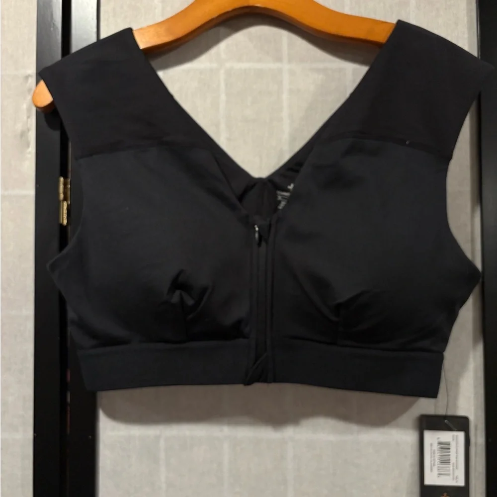 Black Zip Up Shoulder Support Bra - Picture 2 of 4